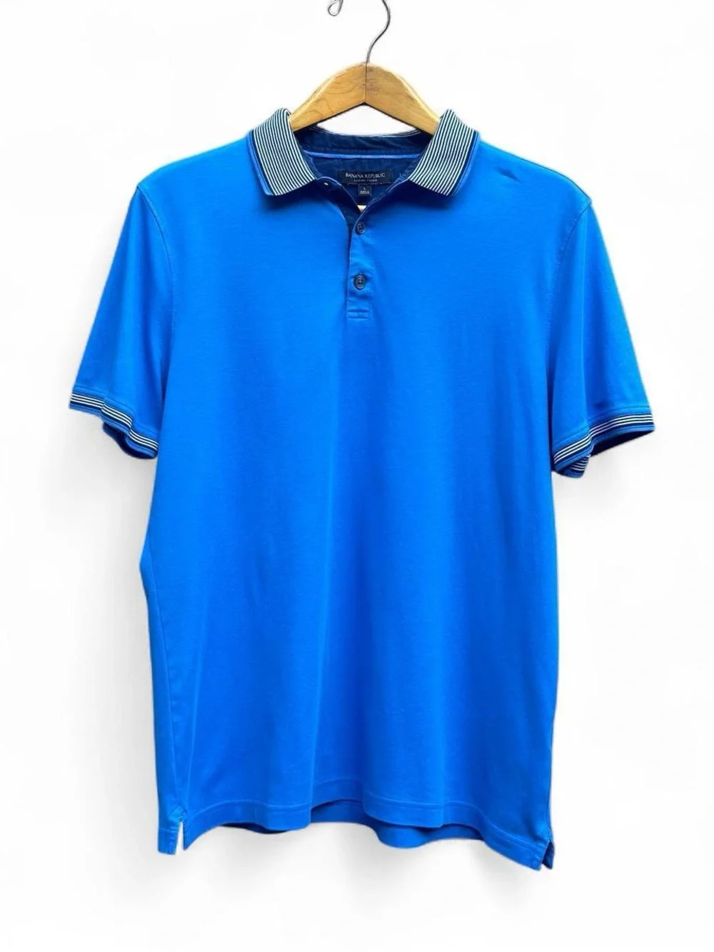 Banana Republic Luxury Touch Polo Shirt Blue Navy White Stripe Solid Men L Large